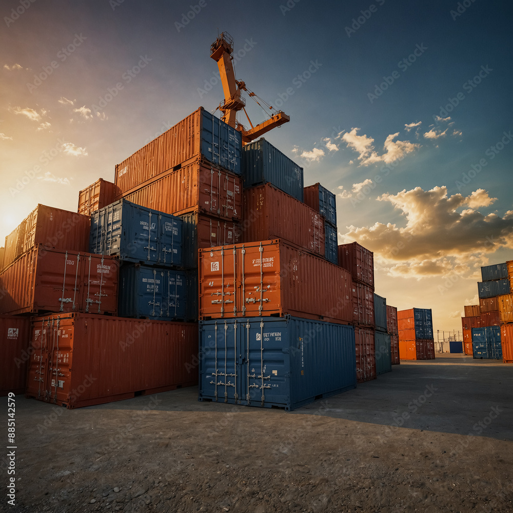Containers about to be loaded onto ships at a port.