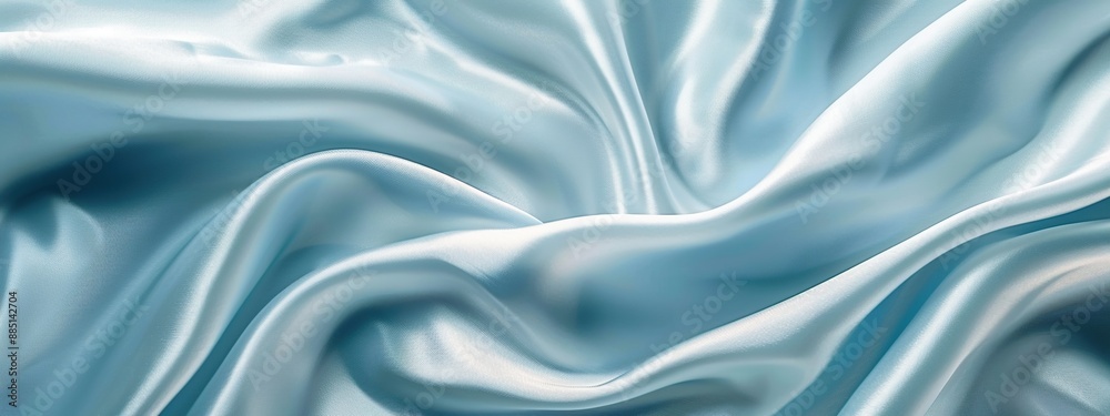 Obraz premium Closeup of rippled light blue silk fabric lines. 3d render