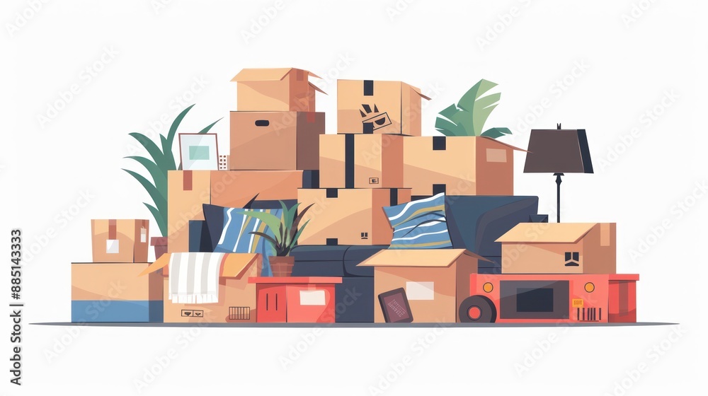 A cardboard box filled with household items for moving.
A cardboard box filled with household items for moving.