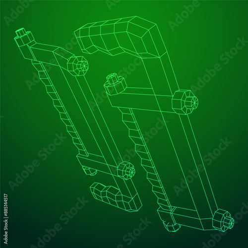 Hacksaw manual or Hand hacksaw. Wireframe low poly mesh vector illustration