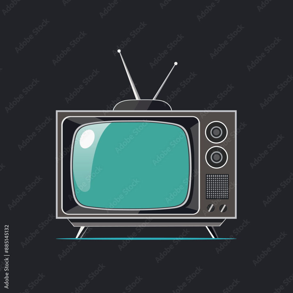 Flat design retro 90s tv vector illustration. Retro vintage television isolated on dark background Flat design retro 90s tv vector illustration. Retro vintage television isolated on dark background
