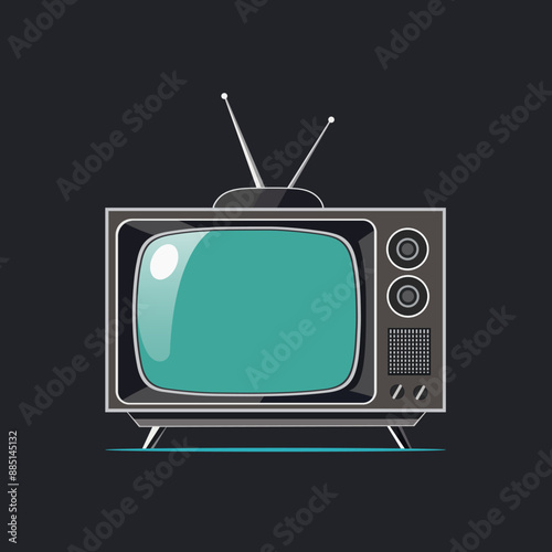 Flat design retro 90s tv vector illustration. Retro vintage television isolated on dark background