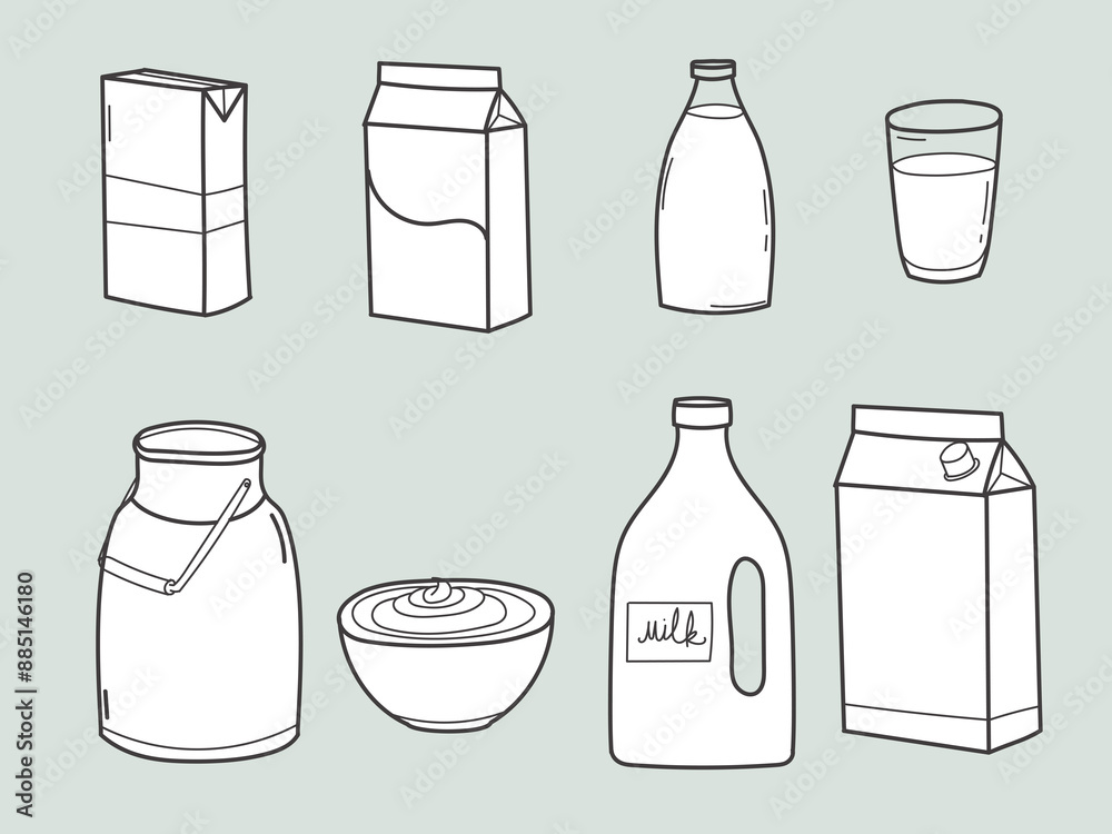 Hand drawn vector a container with milk. Healthy lifestyle and cooking Hand drawn vector a container with milk. Healthy lifestyle and cooking
