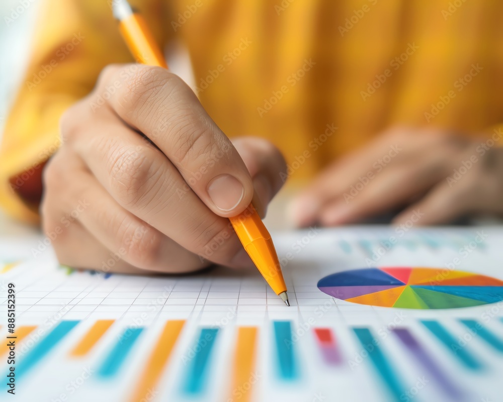 Consultant explaining financial data with pie charts and graphs, Documents financial charts consultant report, Datadriven explanation Consultant explaining financial data with pie charts and graphs, Documents financial charts consultant report, Datadriven explanation