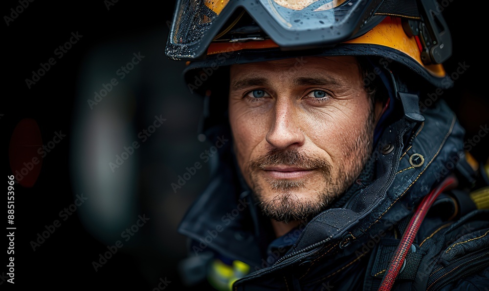 portrait of fireman in uniform side view portrait of fireman in uniform side view