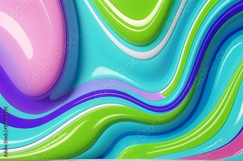 Multi-colored waves of thick fluid paint on horizontal background. photo