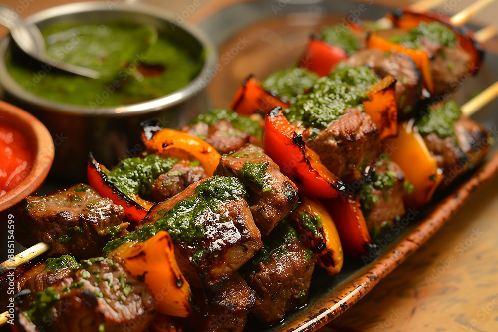 Delicious bbq with green sauce generated.Ai Delicious bbq with green sauce generated.Ai