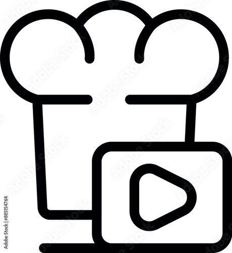 Chef hat is displayed with a video play button, conceptualizing online cooking tutorials