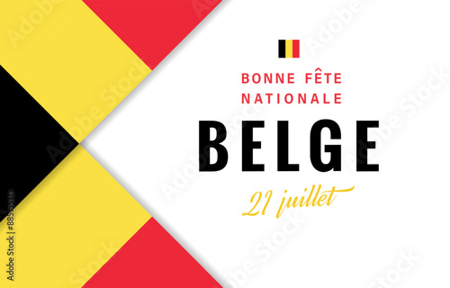 Belgian greeting card - Happy National Day Belgium July 21 French greetings. Creative 3D design. Invitation template. Billboard template. Postcard concept. Digital clip art with flag frame.