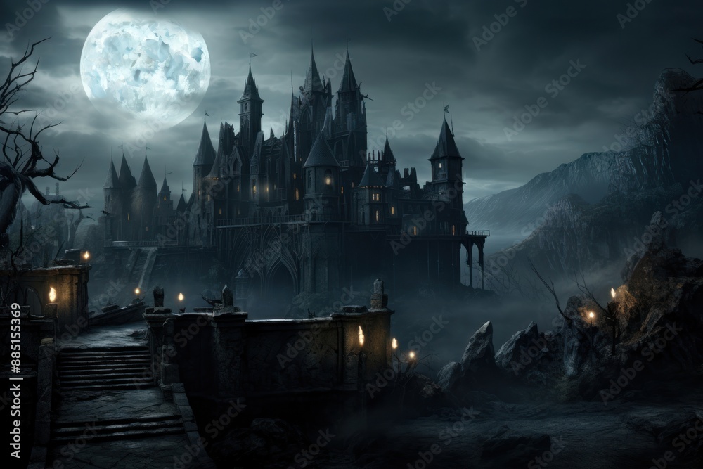 Naklejka premium Outdoors castle night moon