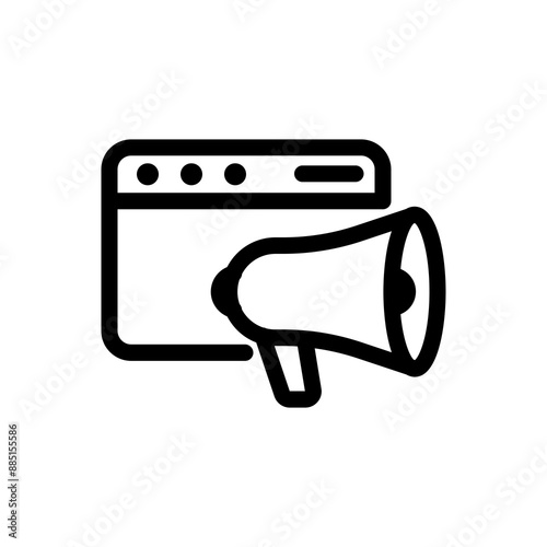 Black and White Megaphone Icon - Announce, Communication, Marketing, Public Address System, Symbol, Loudspeaker, Outreach, Bullhorn, Preach, Broadcast, Declaration, Promotion