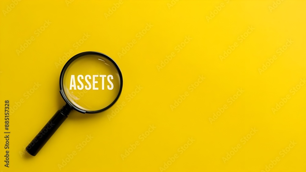 magnifying glass on a yellow background Financial assets, Business assets, Asset management, magnifying glass on a yellow background Financial assets, Business assets, Asset management,