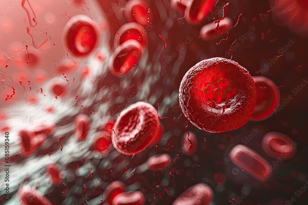 Fototapeta premium A close-up view of red and white cells in the style of medical illustration