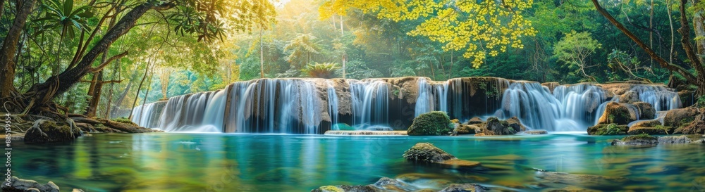 Obraz premium Tranquil Waterfall in Lush Jungle