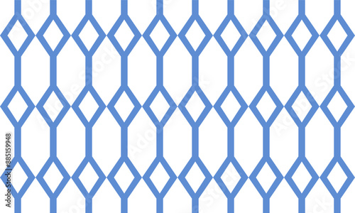 Seamless pattern with rhombuses in white and blue diamond line net, with squares block arrange as wall design for fabric print, wallpaper, background, vertical strip

