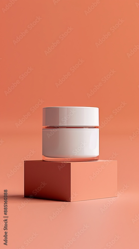 A white jar is on top of a red box A white jar is on top of a red box