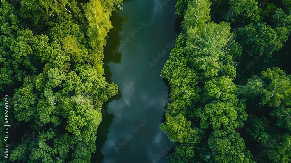 Aerial View of a River Winding Through Lush Green Forest Aerial View of a River Winding Through Lush Green Forest