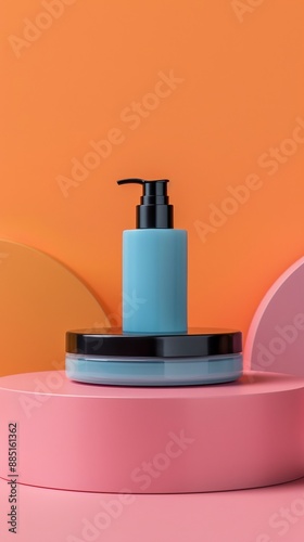 Wallpaper Mural A blue bottle of lotion sits on a pink pedestal Torontodigital.ca