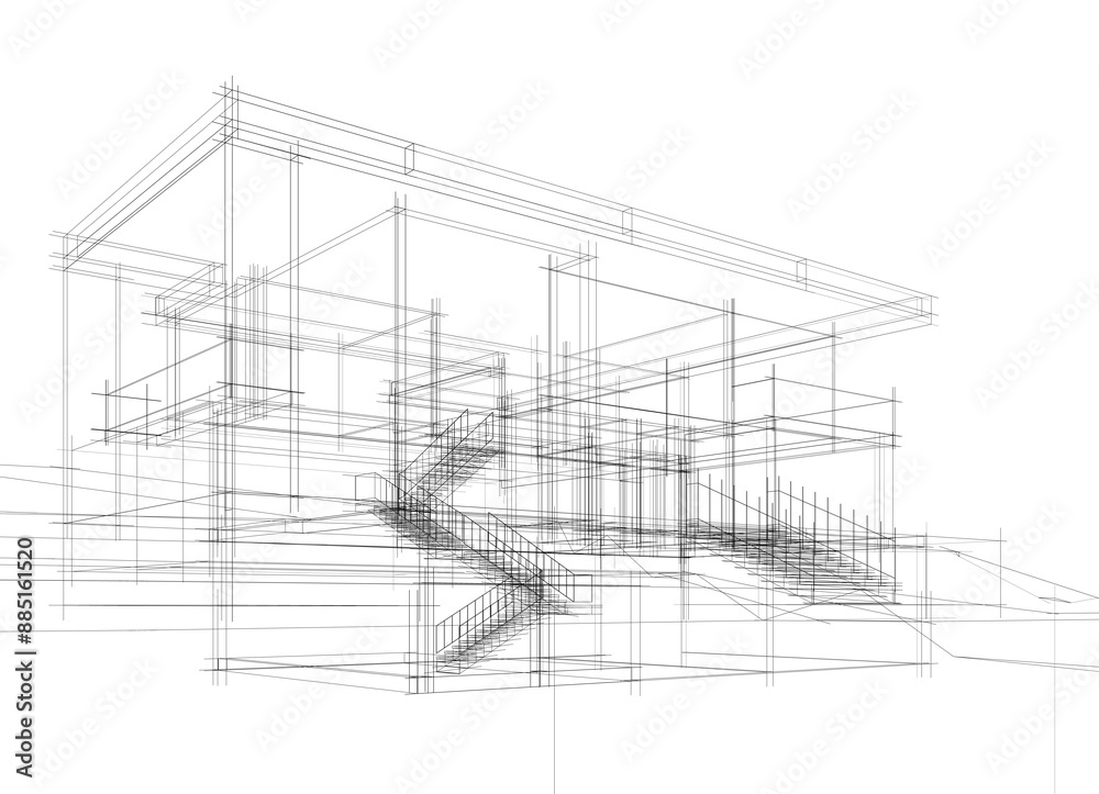 Obraz premium house building sketch architecture 3d illustration