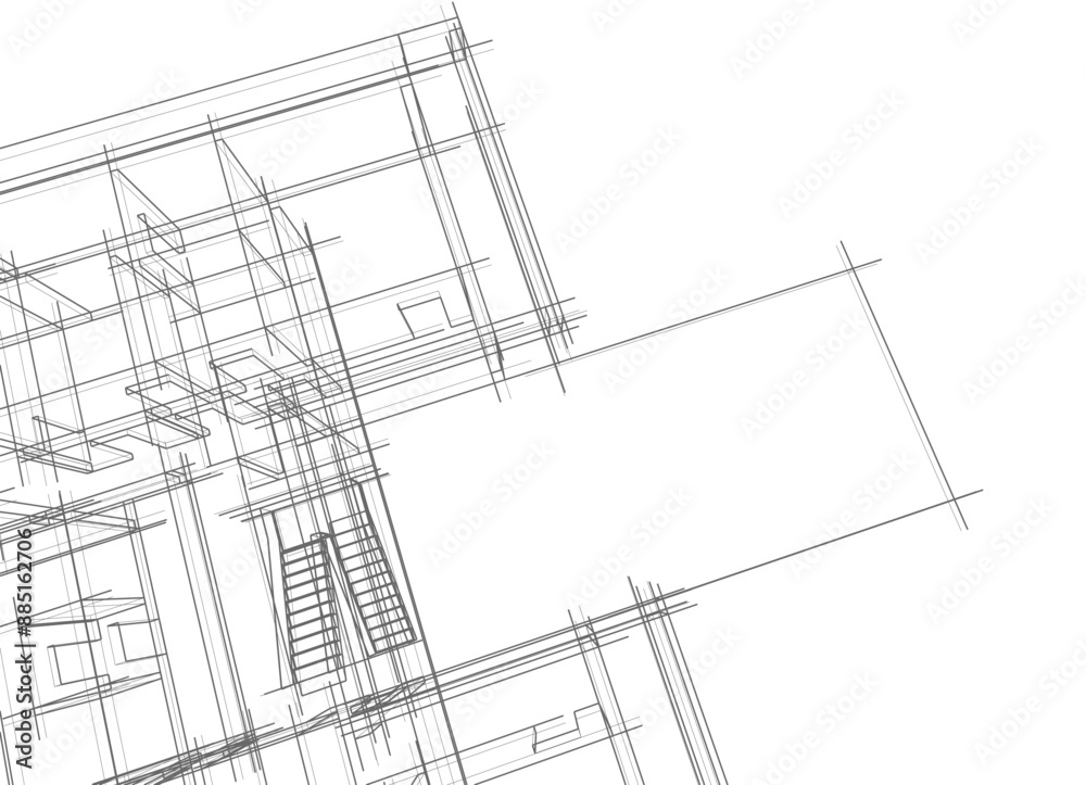 Fototapeta premium house building sketch architecture 3d illustration