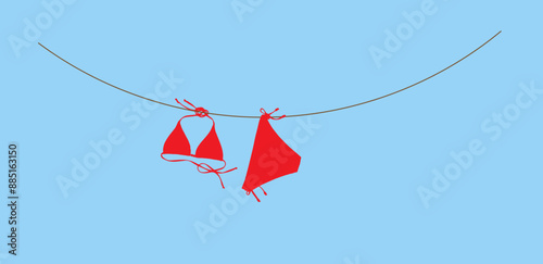 
swimsuit on a rope on a blue background