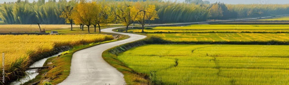 Fototapeta premium Country Road Winding Through Golden Fields