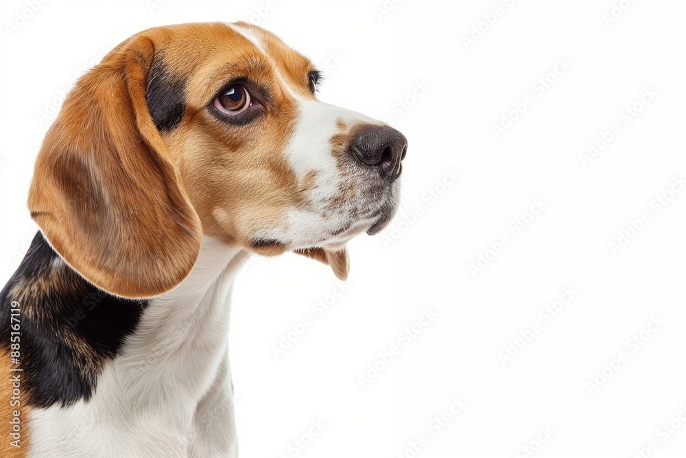 Portrait of a beagle dog looking at the side isolated on a white background Portrait of a beagle dog looking at the side isolated on a white background