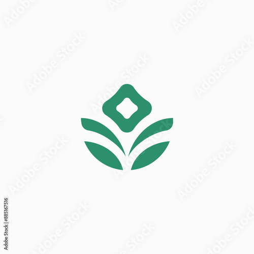 Flower simple logo. floral and leaf icon. green color