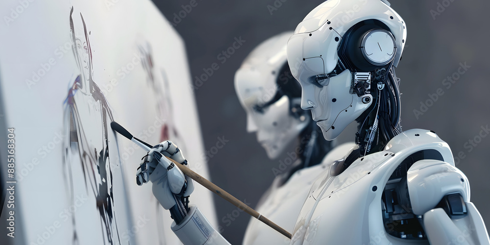 Fototapeta premium artist robot painting drawing picture represent generative ai 