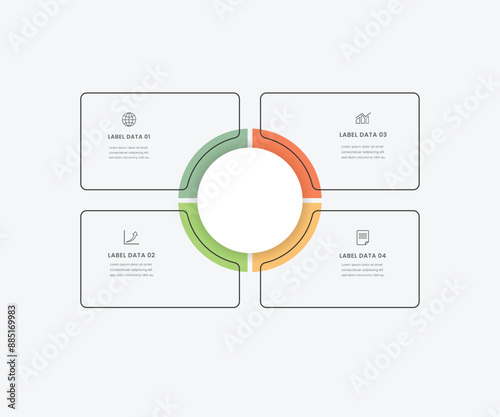 management business continual improvement infographic 4 point stage template with square and circle center matrix structure for slide presentation free design