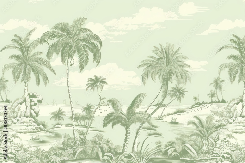 Fototapeta premium Tropical in silver and green color land landscape wallpaper.