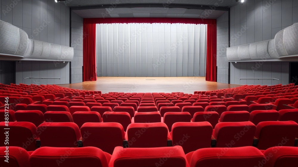 Fototapeta premium A red theater with a red curtain and a red seat