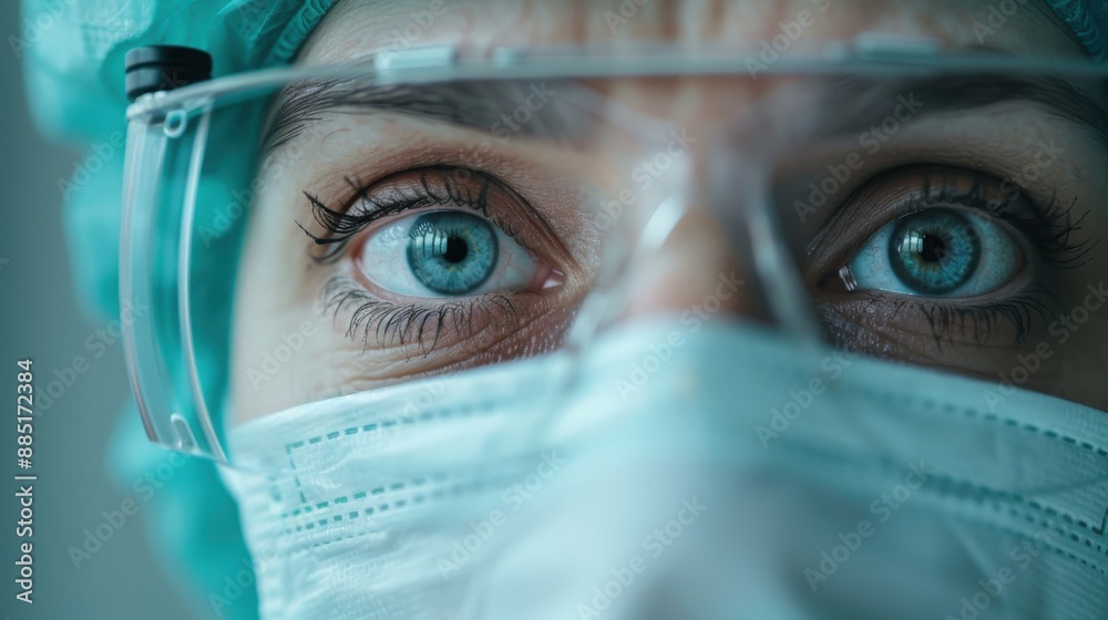 A medical professional is seen wearing full protective attire, including a face shield and gloves, during a surgical procedure, signifying utmost precision and care. A medical professional is seen wearing full protective attire, including a face shield and gloves, during a surgical procedure, signifying utmost precision and care.
