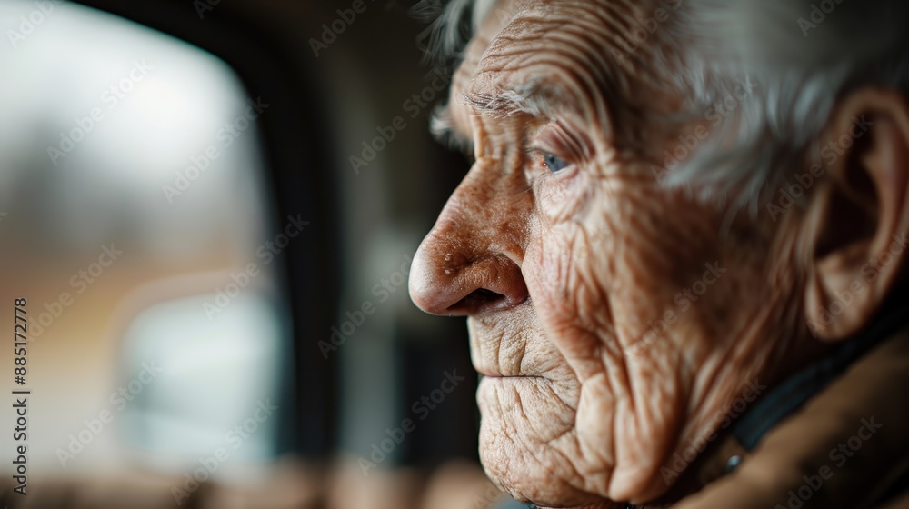 A man's profile is visible from inside a car, looking out the window, capturing a moment of introspection and thoughtfulness during a solitary journey.
