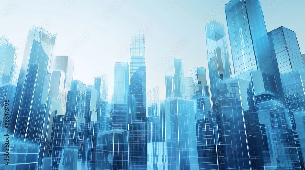 Double exposure of modern skyscrapers in business district Double exposure of modern skyscrapers in business district