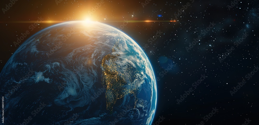 Fototapeta premium Illustration of a globe with sunlight shining through it 