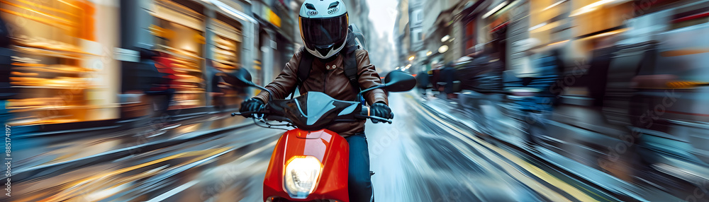 motorcycle delivery in the. city at night motorcycle delivery in the. city at night