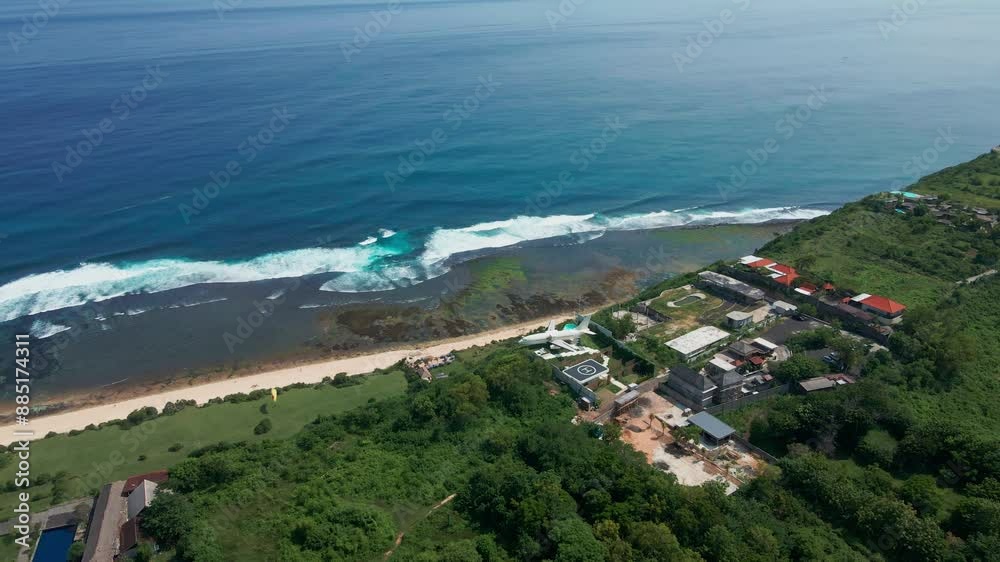 Uluwatu Nyang Nyang Beach with airplane hotel at the cliff in Bali, Indonesia Uluwatu Nyang Nyang Beach with airplane hotel at the cliff in Bali, Indonesia