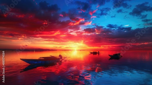 A breathtaking sunset over a calm bay