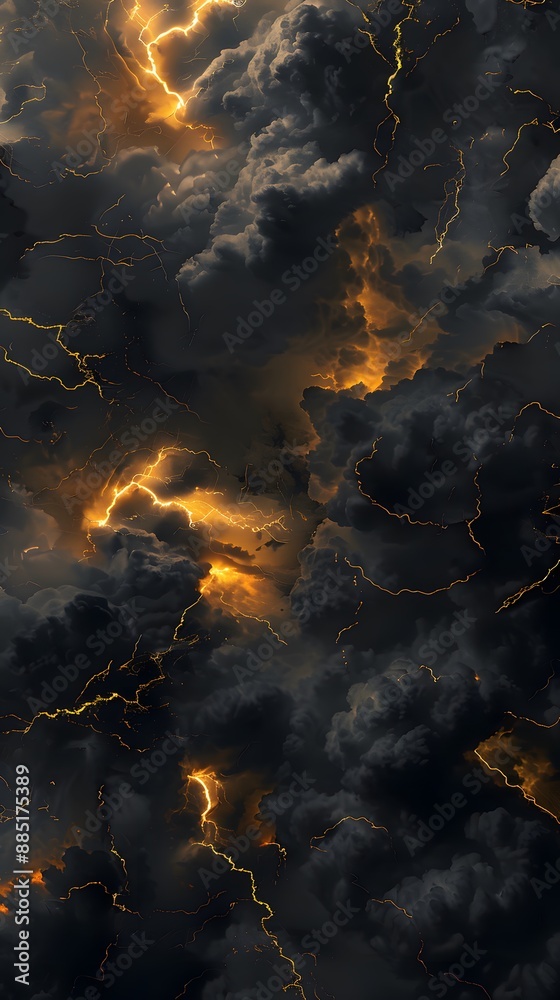Black clouds with yellow lightning background Black clouds with yellow lightning background