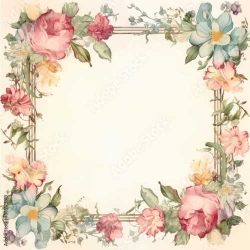 Vintage flowers square frame backgrounds pattern plant.