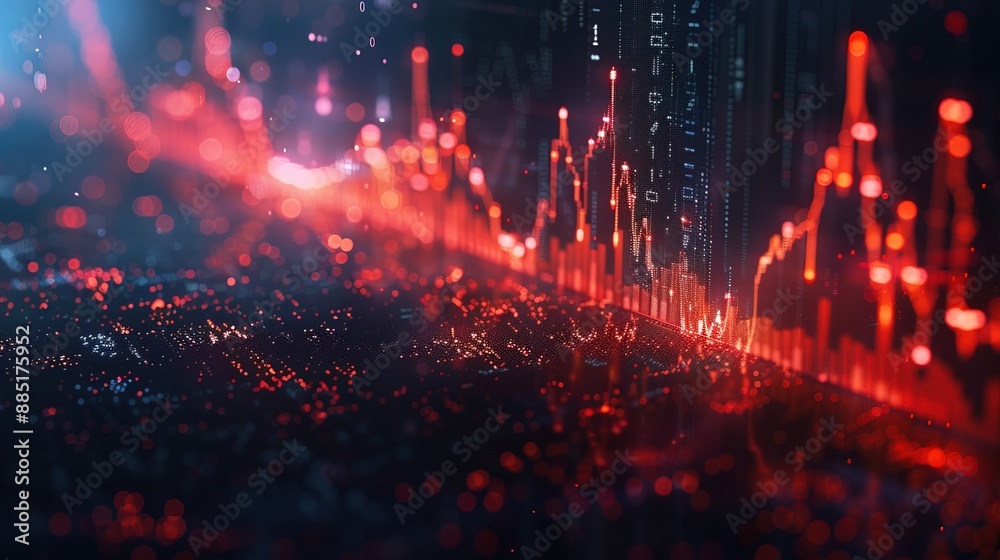 Naklejka premium Stock market investment graph showing a downward trend Ideas about business investment trends Financial stock market graph on abstract technology background