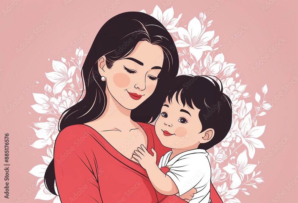 Touching Mother and Son Line Art Drawing for Mother's Day