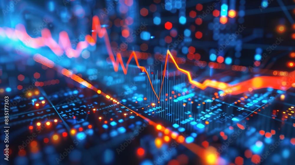 Financial stock market charts with trend lines, blue charts, charts ...