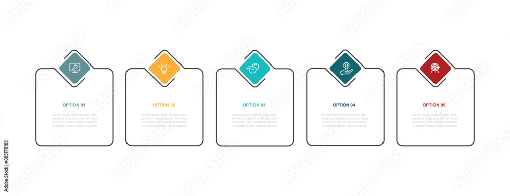 5 step infographic template. Banner presentation with icons and columns. Vector illustration suitable for business information and web graphic design.