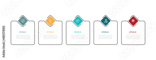 5 step infographic template. Banner presentation with icons and columns. Vector illustration suitable for business information and web graphic design.