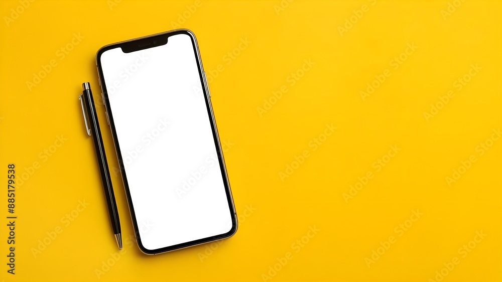 Smartphone mockup on a yellow background, Mockup, Phone mockups, Blank screen, copy space Smartphone mockup on a yellow background, Mockup, Phone mockups, Blank screen, copy space