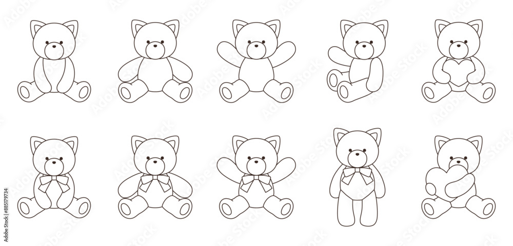 かわいいねこのぬいぐるみのベクターイラストセット アイコン 動物 かわいいねこのぬいぐるみのベクターイラストセット アイコン 動物