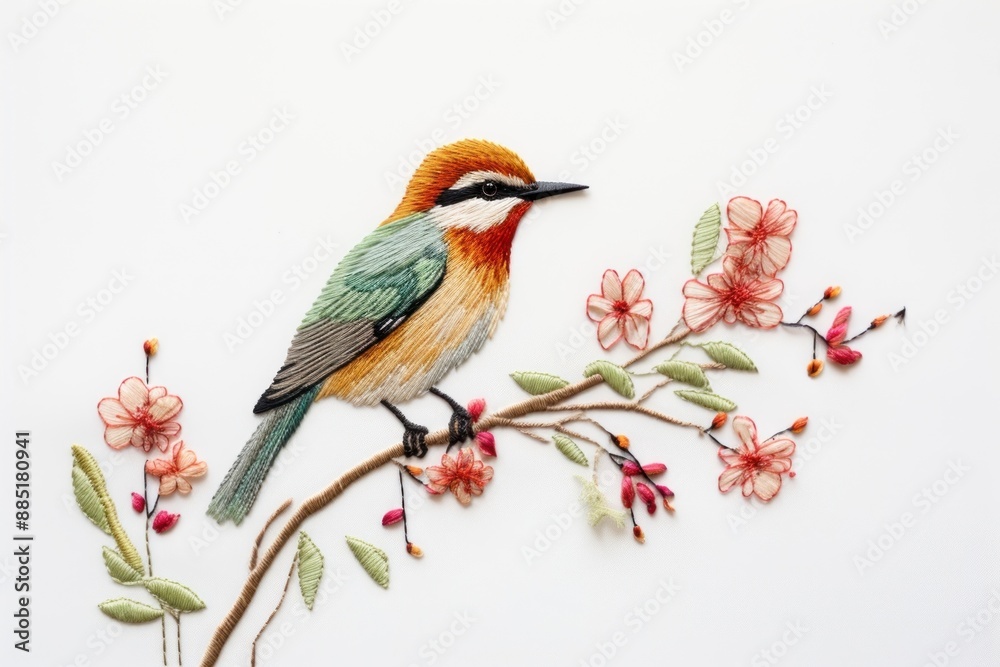 Fototapeta premium Bird embroidery animal art.