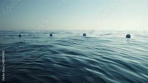 Buoys in the sea, the border of beach for swimming. AI generated illustration photo